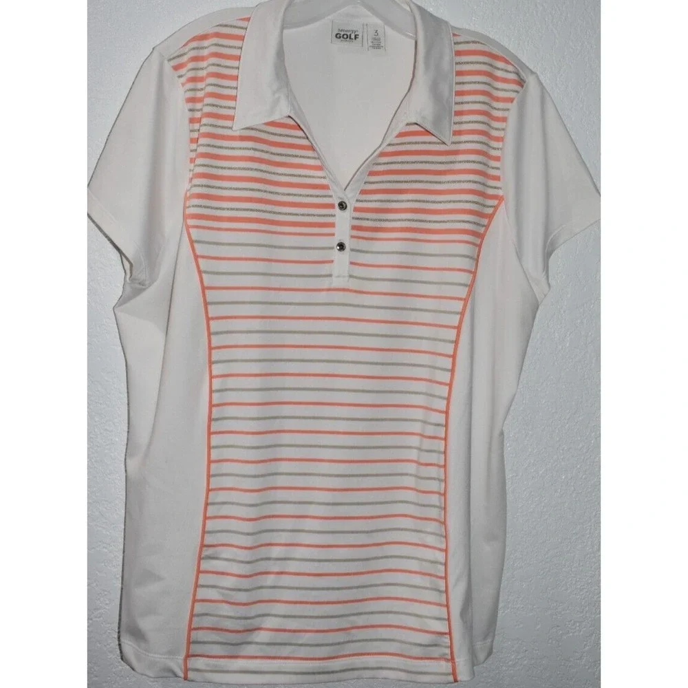 Chicos Zenergy Sz 3 (=XL) Activewear Shirt Stretch Stripe Top Short Slv Golf - Picture 12 of 16